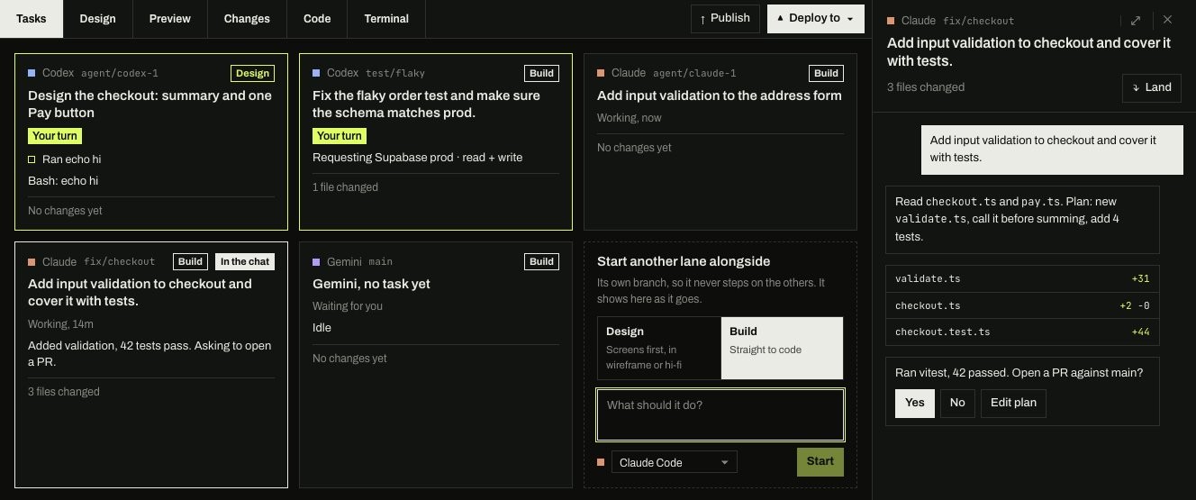 The Tasks tab with five task cards, two of them marked Your turn, and a card to start another lane alongside